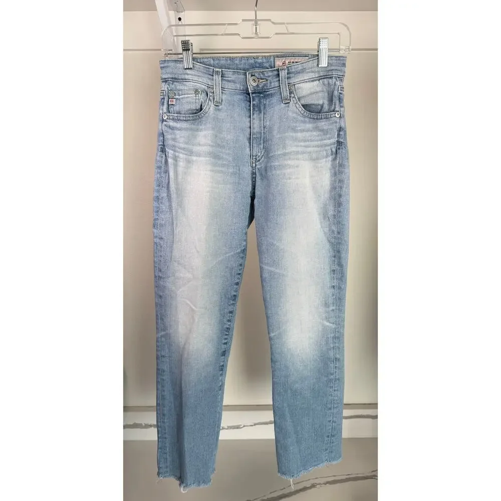 AG Jeans Adriano Goldschmeid Women's Straight Leg Fray Hem Size 26 Light Wash